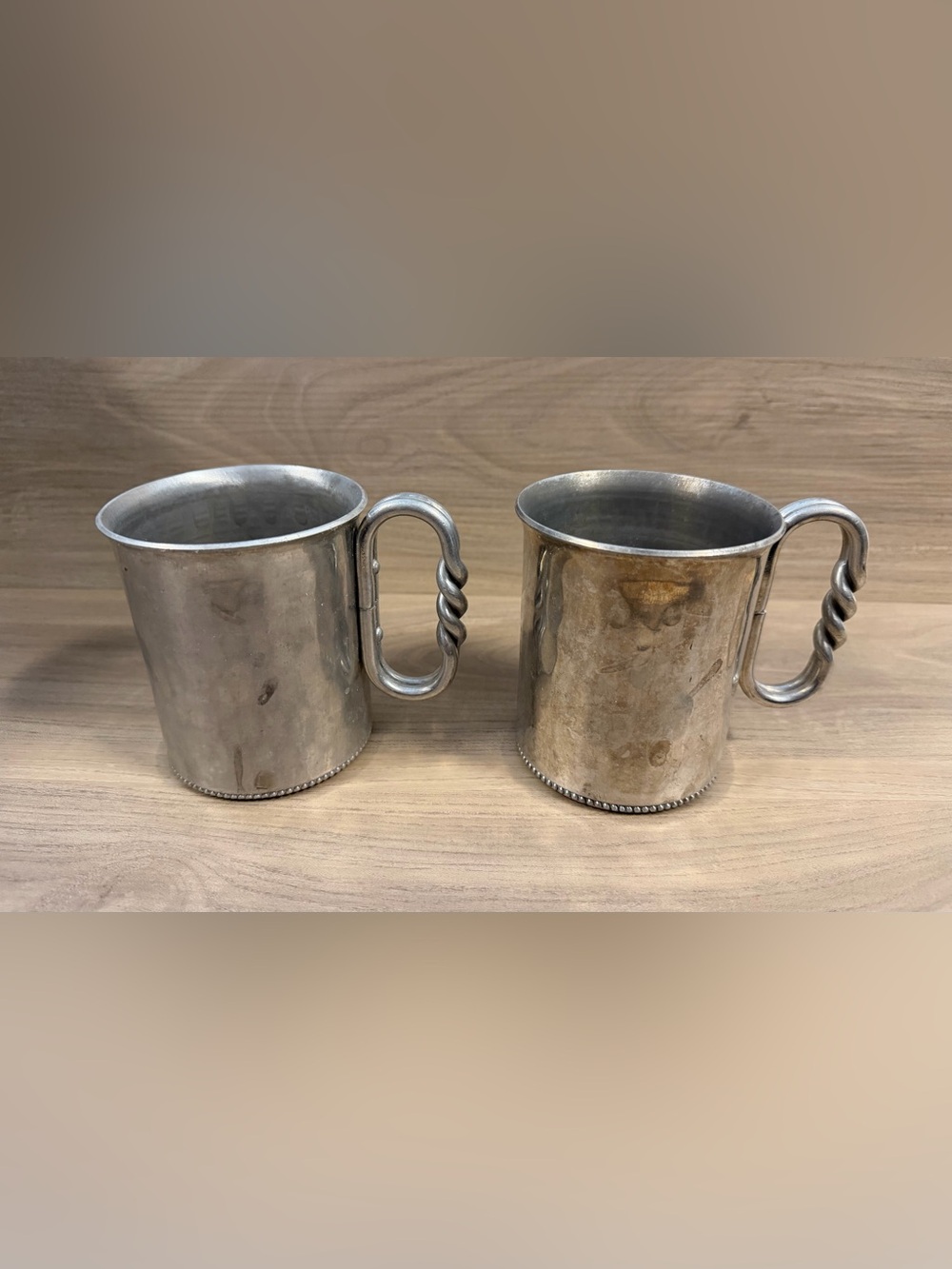 Vintage BW Buenilum Metal Mugs Set Of 2 Twisted Rope Beaded Trim
